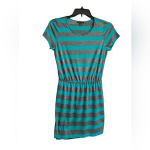 NWT Juniors/Teens City Trianangle Dress Turquoise & Silver Stripes Sz JR LG